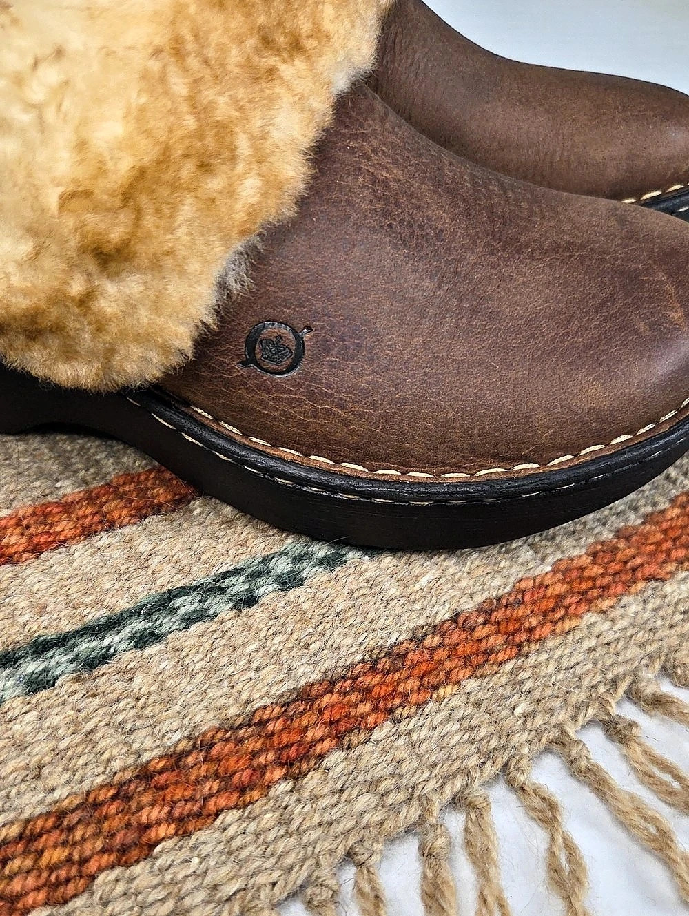 Born Hope Shearling Clog Brown Leather Slippers US 8 - Picture 3 of 8